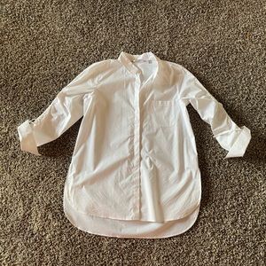 Athleta White Button Up Long Sleeve Blouse Tie Sleeves